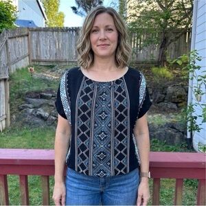 Apt 9 black and teal boho batwing blouse size small